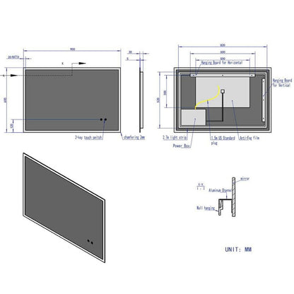 LED Light Bathroom Vanity Mirror Large Rectangular Frameless Anti Fog