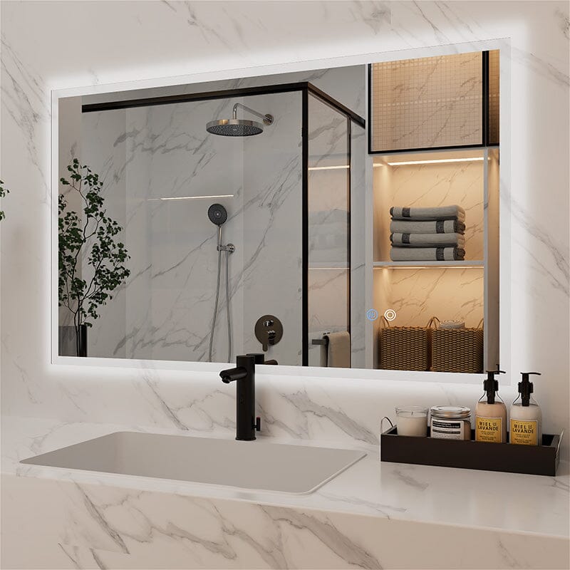 LED Light Bathroom Vanity Mirror Large Rectangular Frameless Anti Fog