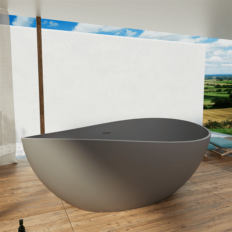 63'' Solid Surface Stone Resin Wave Shaped Freestanding Soaking Bathtub