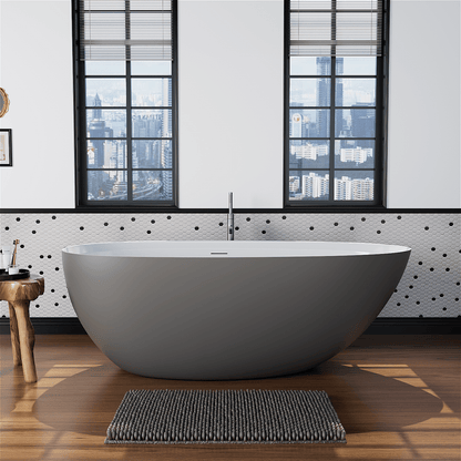 71'' Solid Surface Stone Resin Oval-shaped Freestanding Soaking Bathtub with Overflow