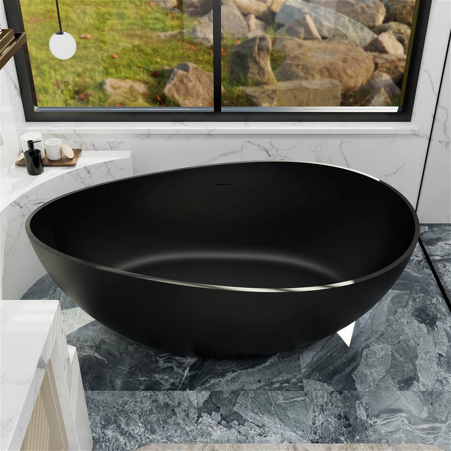 63'' Solid Surface Stone Resin Wave Shaped Freestanding Soaking Bathtub