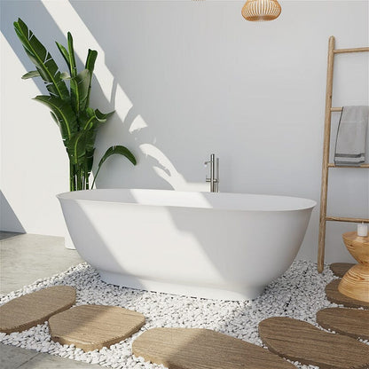 67'' Solid Surface Stone Resin Contemporary Design Freestanding Soaking Bathtub with Overflow