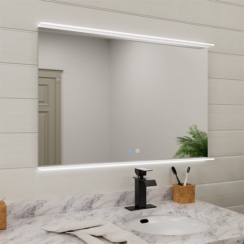 Rectangular Wall Mount LED Lighted Bathroom Vanity Mirror with Shelf