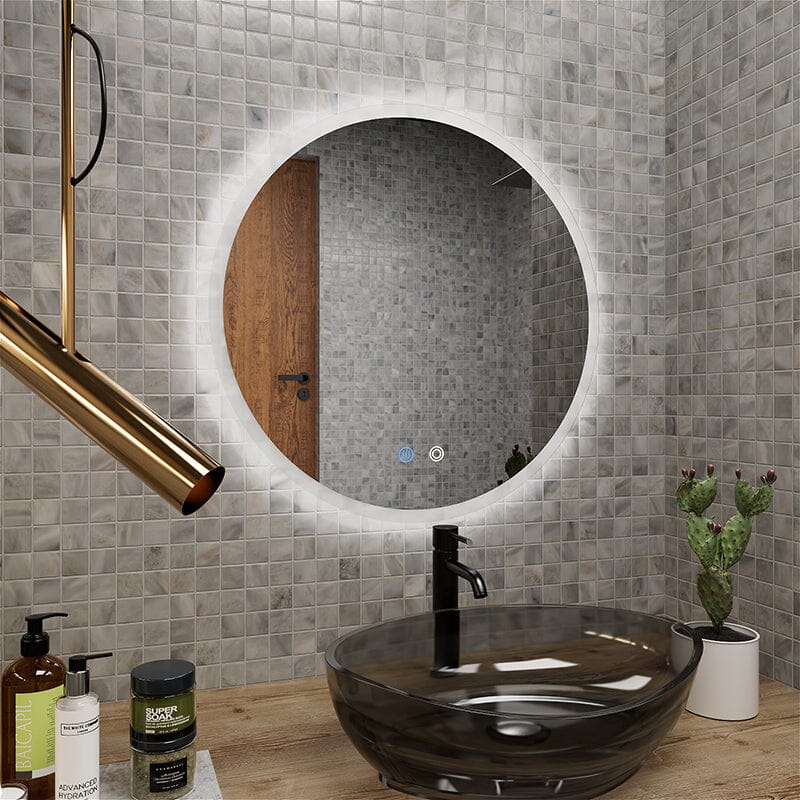 Round LED Light Bathroom Vanity Mirror Wall Mount Frameless Anti Fog