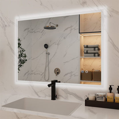 LED Light Bathroom Vanity Mirror Large Rectangular Frameless Anti Fog