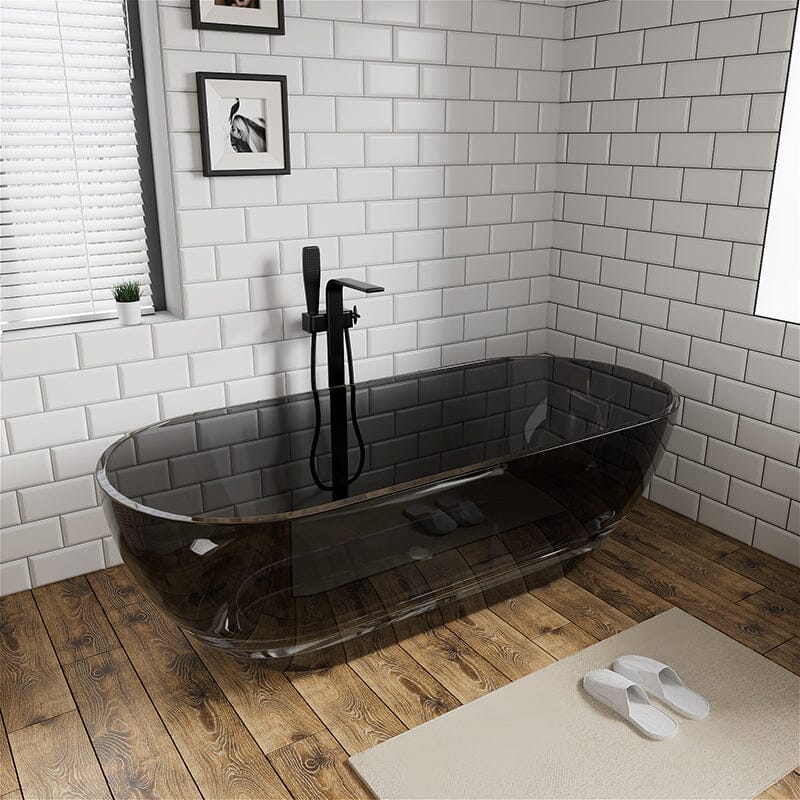 69'' Resin Oval Modern Art Transparent Freestanding Soaking Bathtub