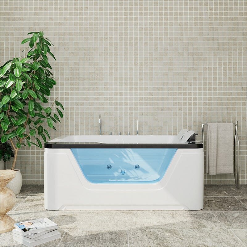 67'' Alcove Whirlpool Tub Air Jet Massage Bathtub with Hand Shower and Led Light