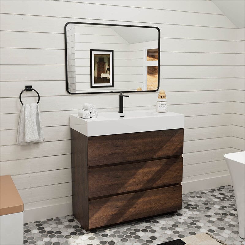 36 Inch Bathroom Vanity with Sink Floor Mounted Floating One-Piece Sink Cabinet