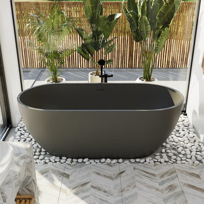 59'' Modern Bathtub Solid Surface Stone Resin Oval-shaped Freestanding Soaking Tub