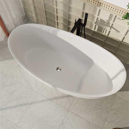 67'' Single Slipper Tub Solid Surface Stone Resin Freestanding Soaking Bathtub with Built-in Seat