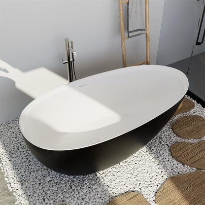 71'' Solid Surface Stone Resin Oval-shaped Freestanding Soaking Bathtub with Overflow