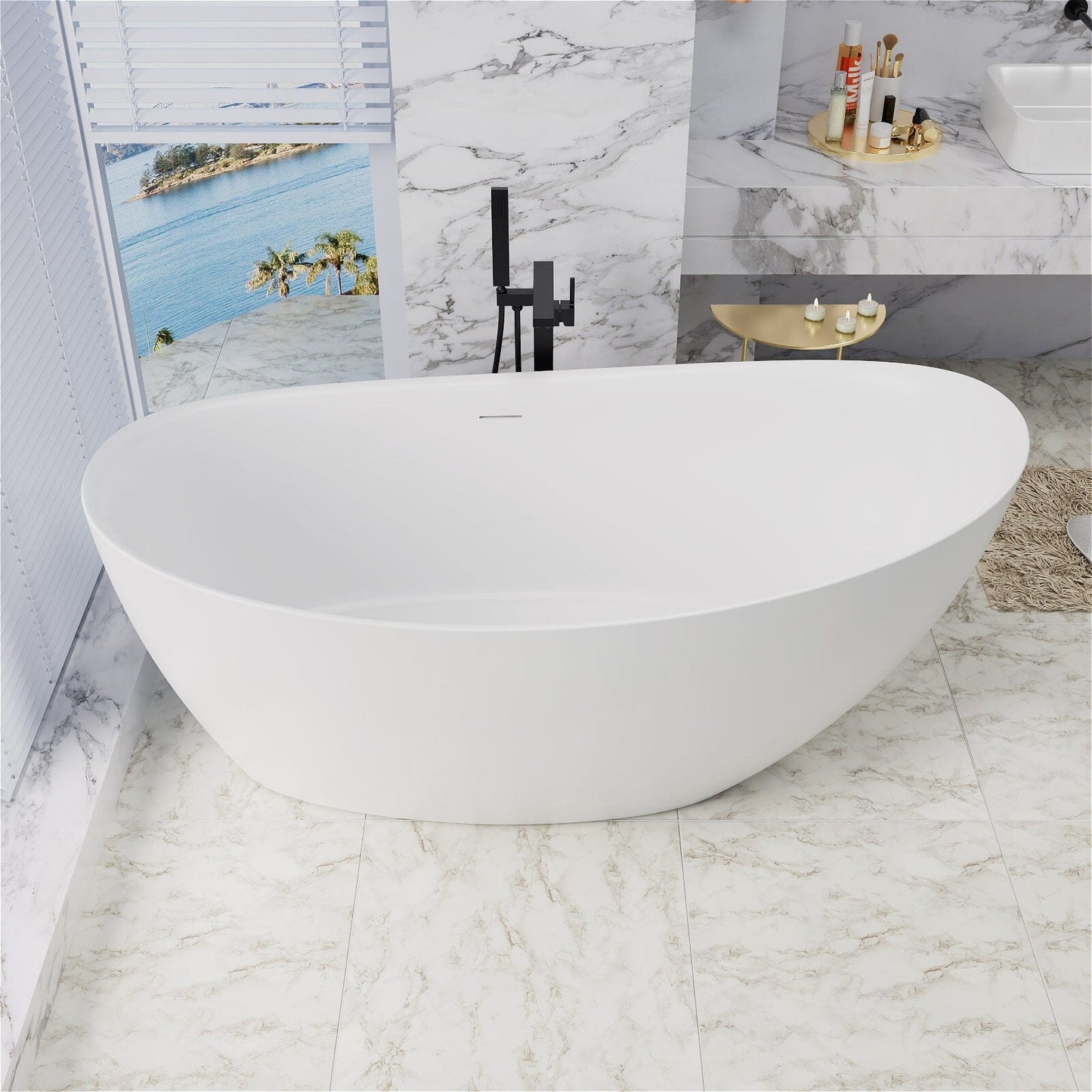 67'' Single Slipper Tub Solid Surface Stone Resin Freestanding Soaking Bathtub