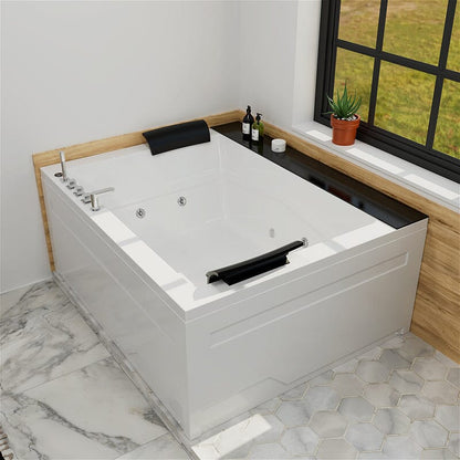 71'' Corner Whirlpool Tub Air Jet Massage Bathtub with Hand Shower and Led Light