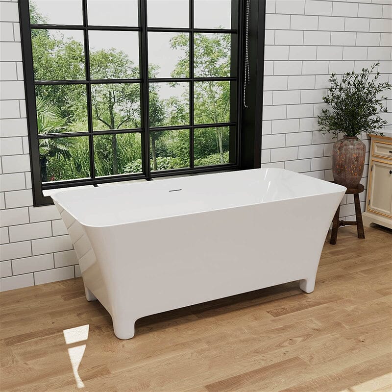 59'' Acrylic Clawfoot Tub Modern Rectangular Freestanding Soaking Bathtub