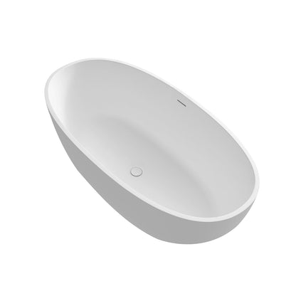 55'' Solid Surface Stone Resin Oval-shaped Freestanding Soaking Bathtub with Overflow