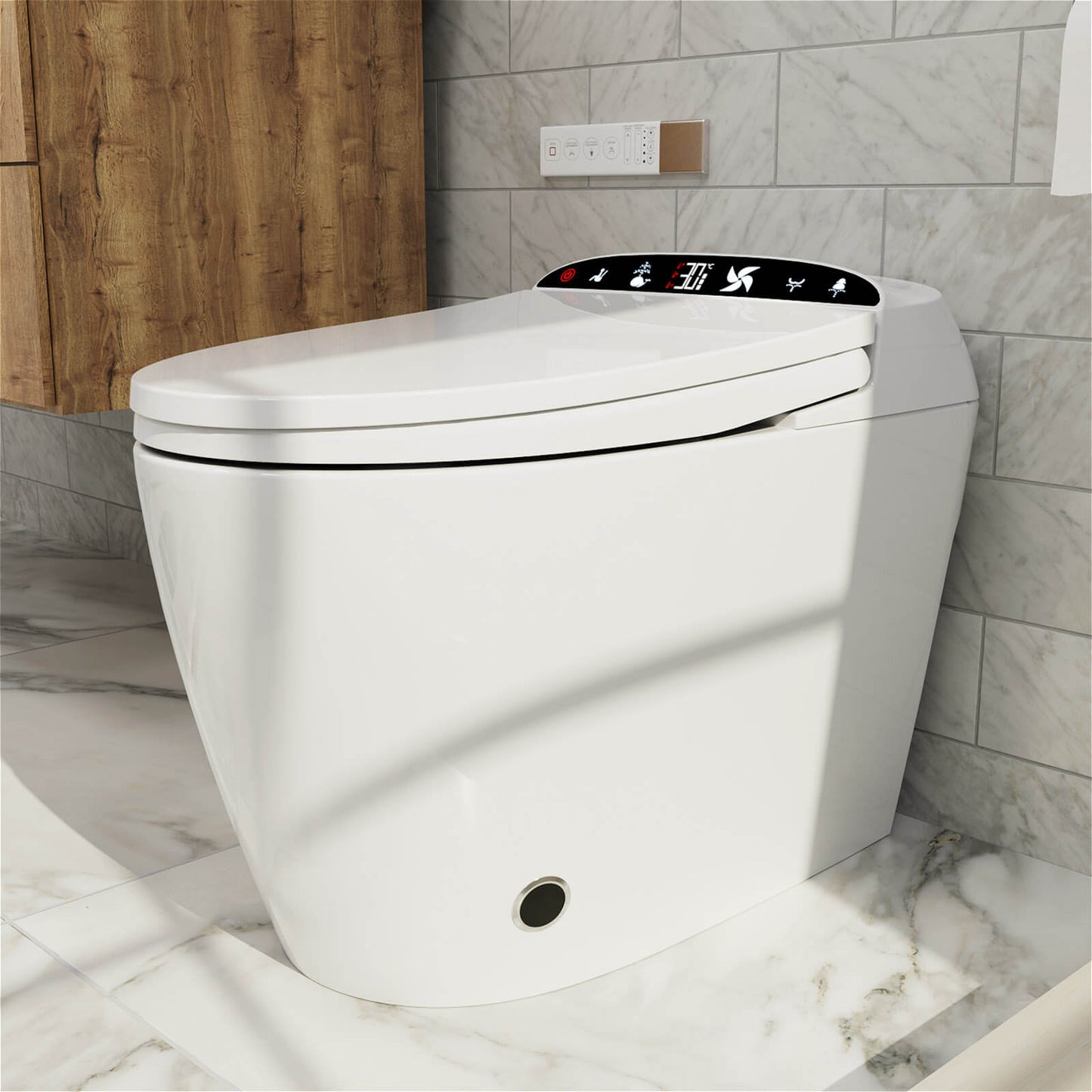 One-Piece Elongated Floor Smart Toilet with Remote Control and Automatic Cover