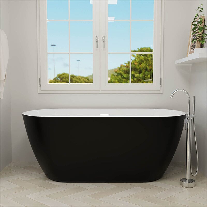 59'' Acrylic Freestanding Flatbottom Bathtub Seamless Soaking Stand Alone Tub