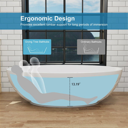 67'' Large Oval Tub Solid Surface Stone Resin Freestanding Soaking Bathtub