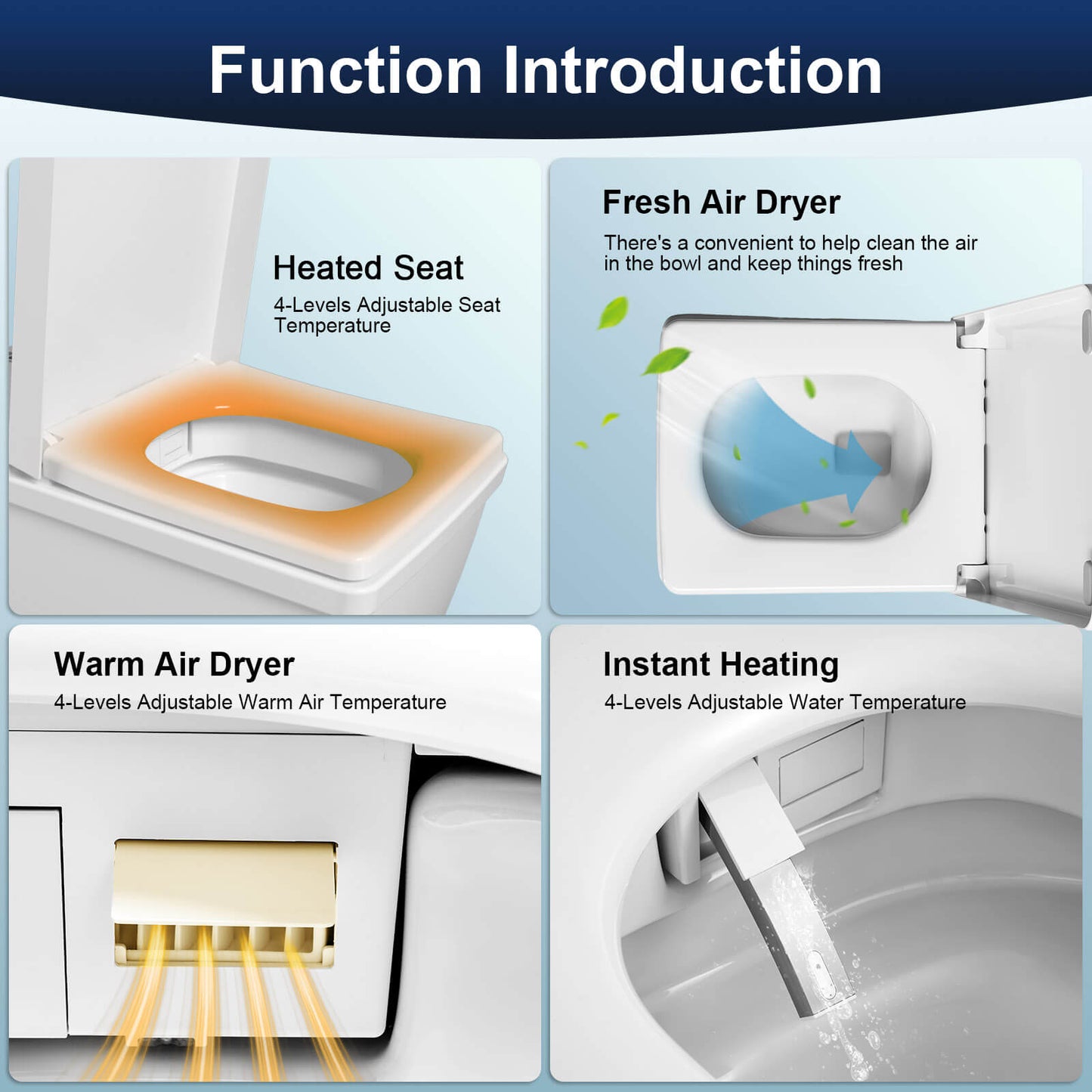 Square Smart Bidet Toilet with Remote Control, One Piece Tankless, Heated Seat, Warm Water and Dry