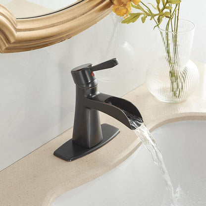 Waterfall Single Hole Single-Handle Low-Arc Bathroom Sink Faucet With Pop-up Drain Assembly