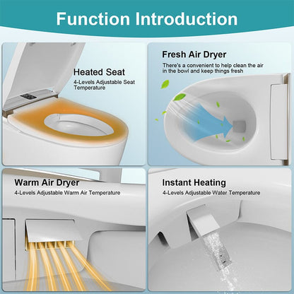 Elongated One-Piece Floor Mounted Smart Toilet with Remote Control and Automatic Cover