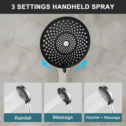 12" Ceiling Mount Round Shower Set with Head Shower & Hand Shower Combo Set