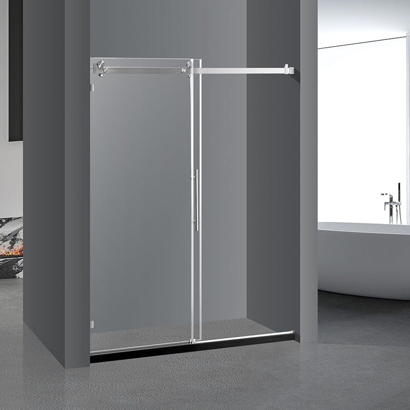 60'' x 76'' Frameless Tempered Glass Bathroom Shower Door, Square Track Large Rollers