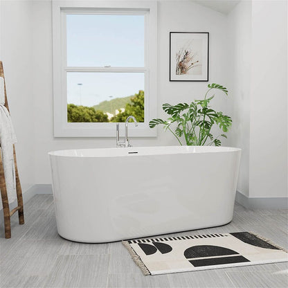 65" Acrylic Oval Flatbottom Freestanding Soaking Bathtub in Glossy White