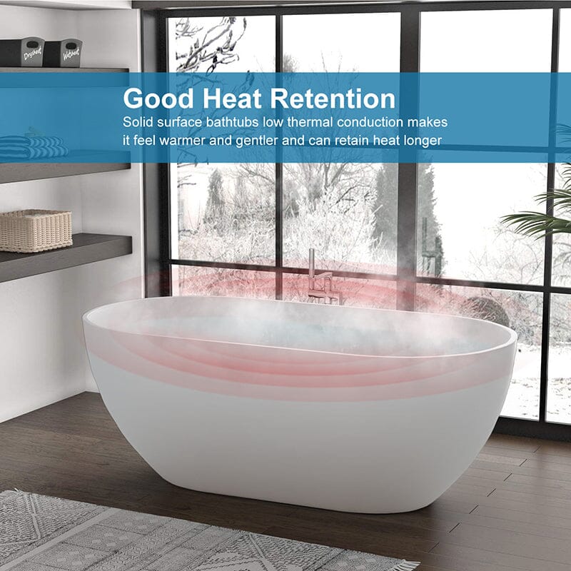 59'' Modern Bathtub Solid Surface Stone Resin Oval-shaped Freestanding Soaking Tub