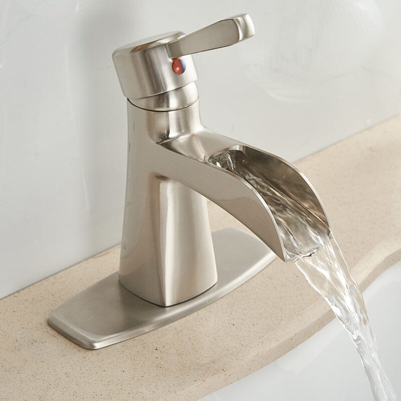 Waterfall Single Hole Single-Handle Low-Arc Bathroom Sink Faucet With Pop-up Drain Assembly