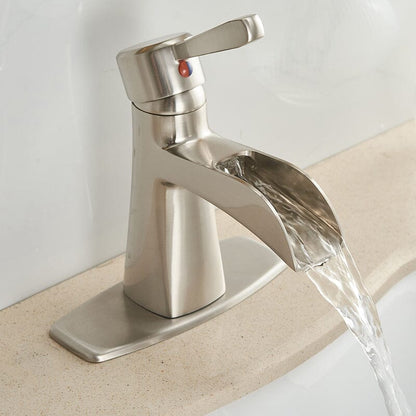 Waterfall Single Hole Single-Handle Low-Arc Bathroom Sink Faucet With Pop-up Drain Assembly