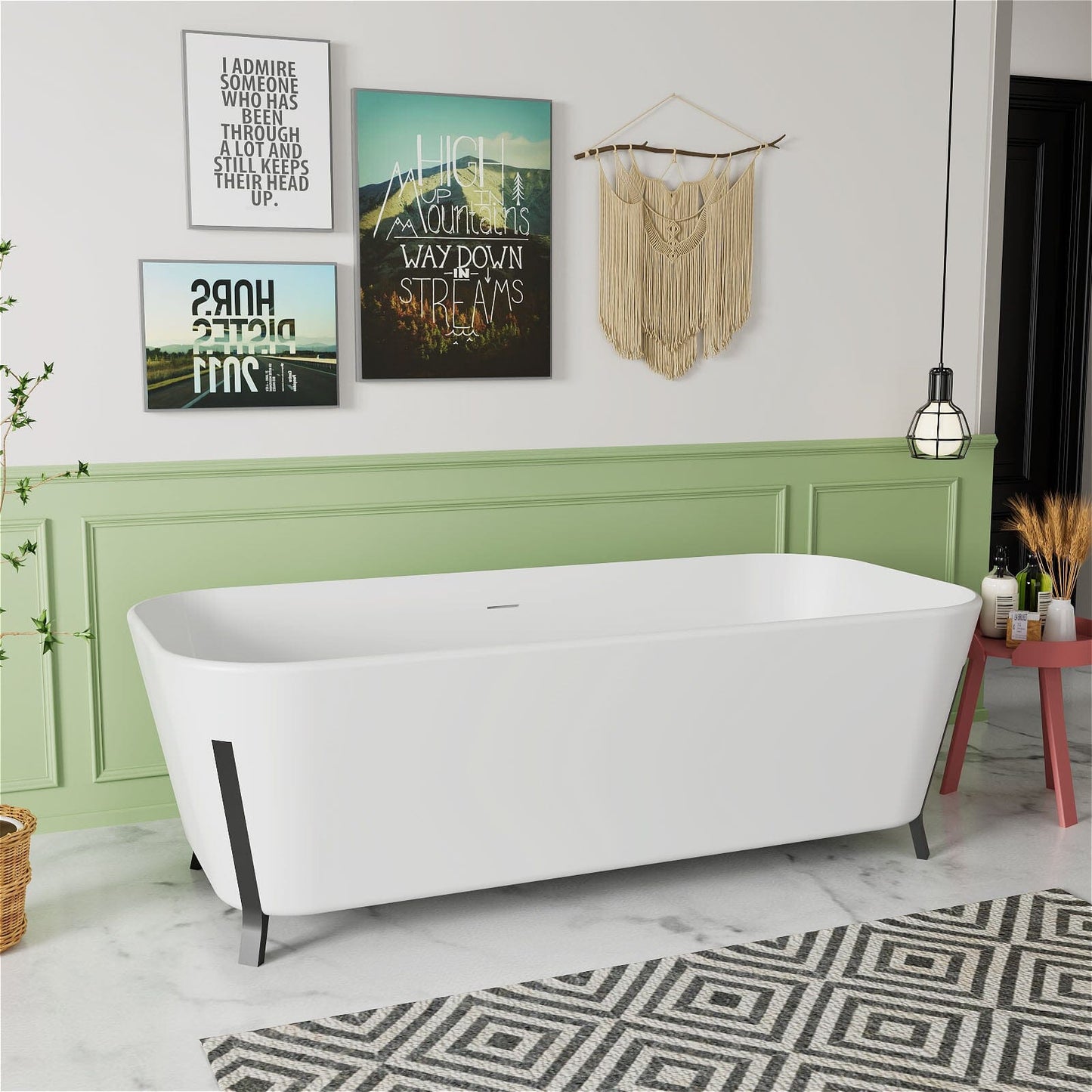 67'' Clawfoot Tub Solid Surface Stone Resin Freestanding Soaking Bathtub