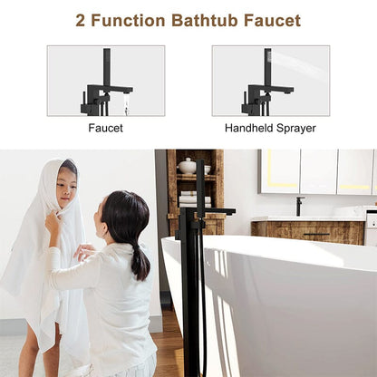 Matte Black Freestanding Bathtub Faucet Floor Mount Tub Filler Single Handle with Hand Shower