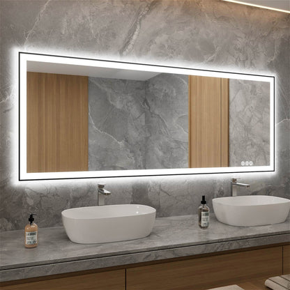 60"/72"/84" LED Bathroom Mirror with Black Frame, Anti-Fog, Shatter-Proof, Memory, 3 Colors