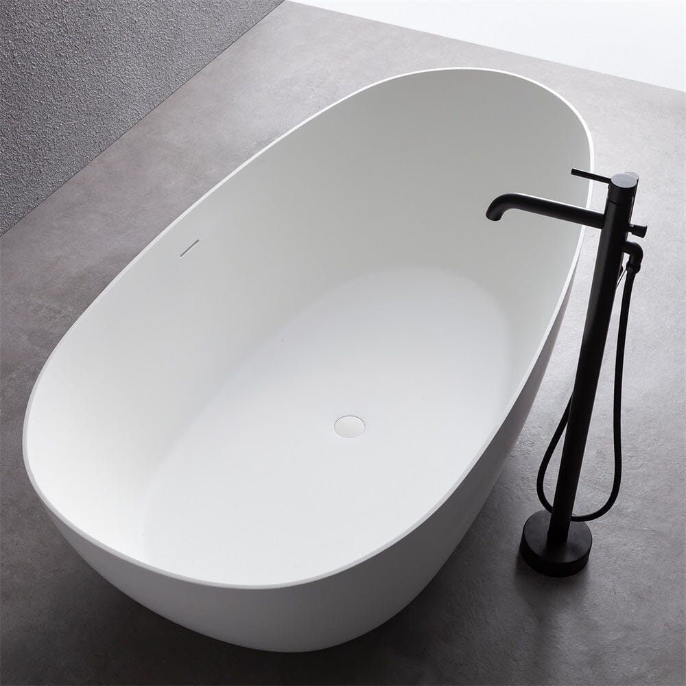 71'' Solid Surface Stone Resin Oval-shaped Freestanding Soaking Bathtub with Overflow