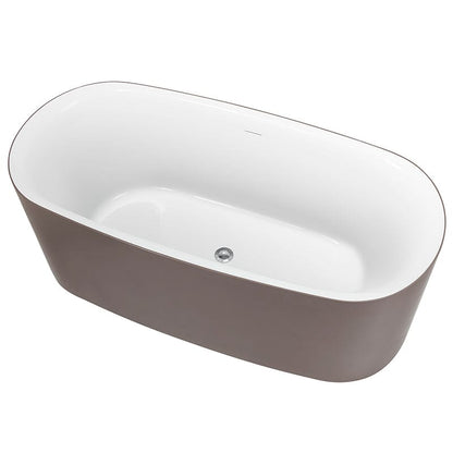 59'' Oval Acrylic Freestanding Soaking Bathtub Brown