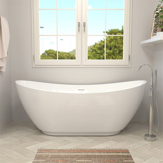 62'' Acrylic Double Slipper Freestanding Soaking Bathtub Glossy White