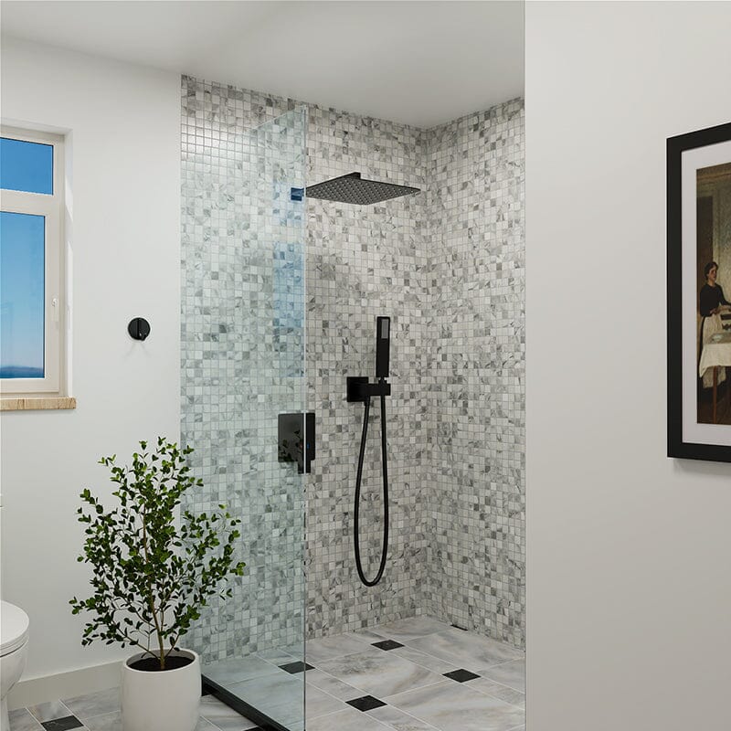 10" Wall Mount Square Shower Systems with Head Shower & Hand Shower Combo Set