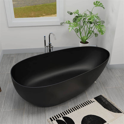 59"/67" Black Bathtub Egg Shaped Solid Surface freestanding Soaking Tub