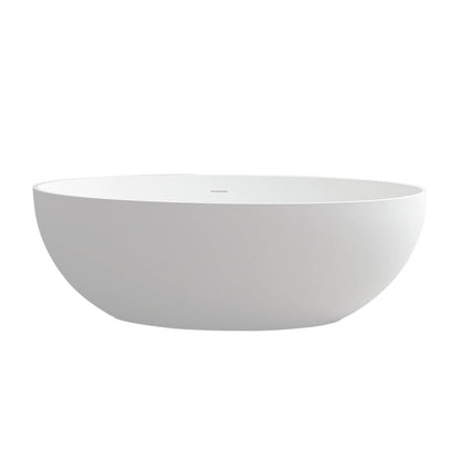 67'' Solid Surface Stone Resin Oval-shaped Matte White Freestanding Soaking Bathtub with Overflow