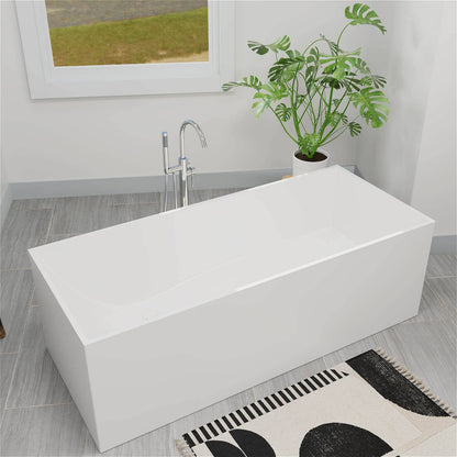 67'' Solid Surface Stone Resin Rectangular Freestanding Soaking Bathtub with Ergonomic Backrest