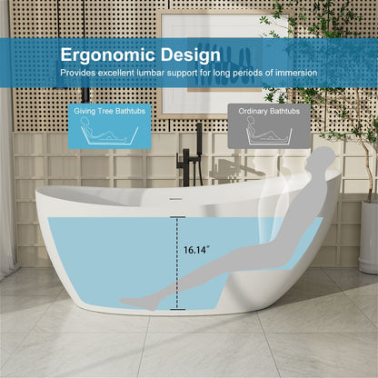 67'' Single Slipper Tub Solid Surface Stone Resin Freestanding Soaking Bathtub with Built-in Seat