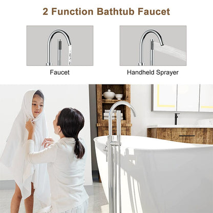 Freestanding Tub Filler Floor Mount Bathtub Faucet with Handheld Shower Chrome