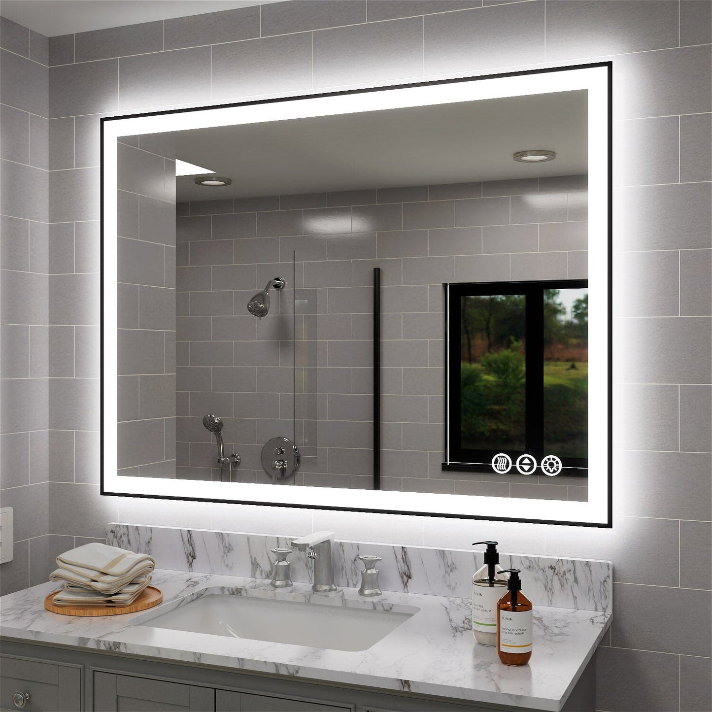 40"/48"/55" LED Bathroom Mirror with Black Frame, Anti-Fog, Shatter-Proof, Memory, 3 Colors