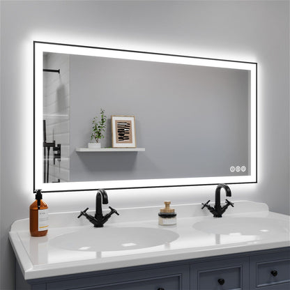 40"/48"/55" LED Bathroom Mirror with Black Frame, Anti-Fog, Shatter-Proof, Memory, 3 Colors