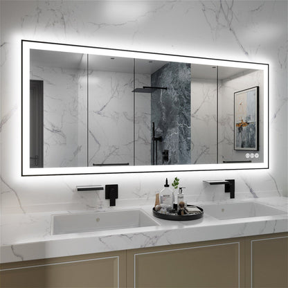 60"/72"/84" LED Bathroom Mirror with Black Frame, Anti-Fog, Shatter-Proof, Memory, 3 Colors