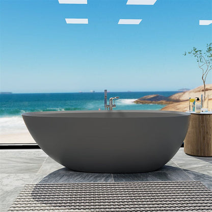 67'' Solid Surface Stone Resin Modern Egg Shaped Freestanding Soaking Bathtub with Overflow