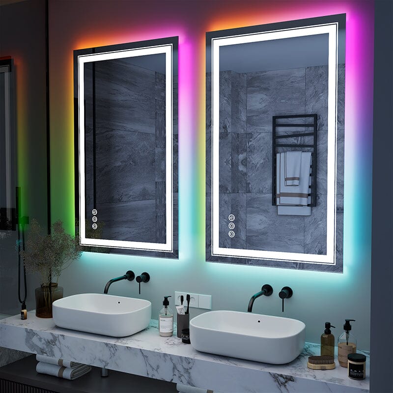 RGB LED Light Bathroom Vanity Mirror Small Rectangular Frameless Anti Fog