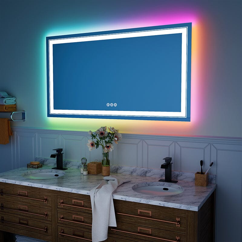 RGB LED Light Bathroom Vanity Mirror Rectangular Frameless Anti Fog