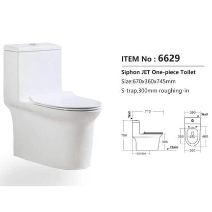 Siphonic Jet Dual Flush Elongated One Piece Toilet with Comfortable Seat Height